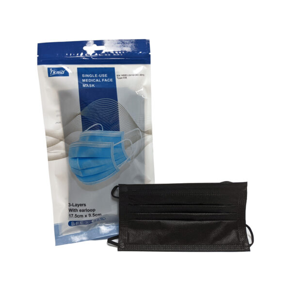 Hochwertige Schwarze Hygienemaske Typ IIR BFE 98% (10 Stk.) - ideal für unterwegs